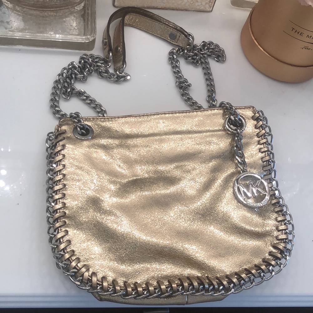 Michael Kors Gold Leather Chain Shoulder Bag New